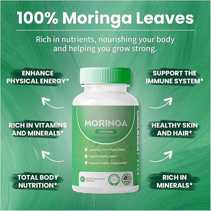Pure Moringa Powder Capsules - 800mg, Antioxidant Superfood for Energy, Skin Health & Gut Support - Rich in Essential Vitamins & Amino Acids - Natural, Non-GMO, 60 Capsules (2)