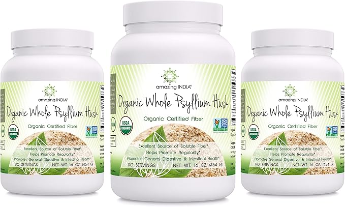 Amazing India Natural Whole Psyllium Husk 16 oz 3 Pack