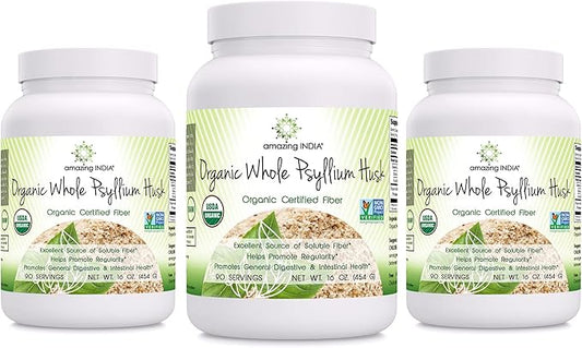 Amazing India Natural Whole Psyllium Husk 16 oz 3 Pack