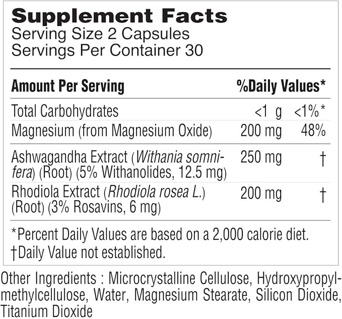 Ashwagandha 250mg Capsules with Magnesium & 5% Withanolides, 60 Caps