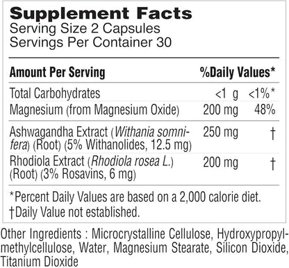 Ashwagandha 250mg Capsules with Magnesium & 5% Withanolides, 60 Caps