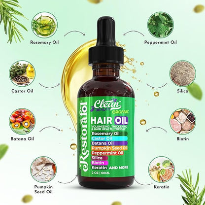 Rosemary Hair Oil For Growth with Castor Oil Batana Oil Pumpkin Seed Oil Peppermint Oil Silica Biotin Collagen Keratin Saw Palmetto Horsetail Tea Tree Vit E Aloe Vera Jojoba (1 Pack)