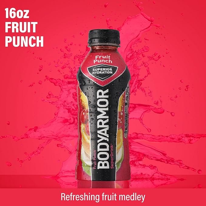 BODYARMOR Sports Drink Sports Beverage, Fruit Punch, Coconut Water Hydration, Natural Flavors With Vitamins, Potassium-Packed Electrolytes, Perfect For Athletes, 16 Fl Oz (Pack of 12)