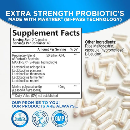Women Probiotics For Digestive Health With 50 Billion CFU - Multi Strains Womens Probiotic With Acidophilus For Daily Vaginal & Urinary Health Support, Immune Support, Shelf Stable - 120 Capsules