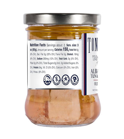 Tonnino Albacore Tuna in Olive Oil 6.3oz Premium 6-Pack: Omega-3 Rich, High Protein, Gluten-Free, Ready-to-Eat Tuna Packets for Tuna Salad, Tuna Fish Alternative to Salmon, Kosher, Pole & Line Caught