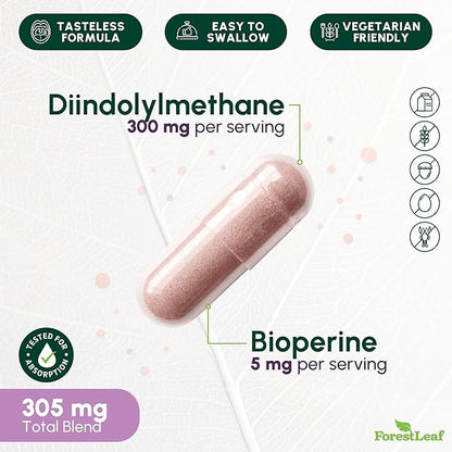 ForestLeaf DIM Supplement for Women & Men - DIM 300mg Per Capsule with BioPerine for Highest Absorption - Diindolylmethane for Metabolism Balance and Support, Detox, Menopause Relief (90 Capsules)