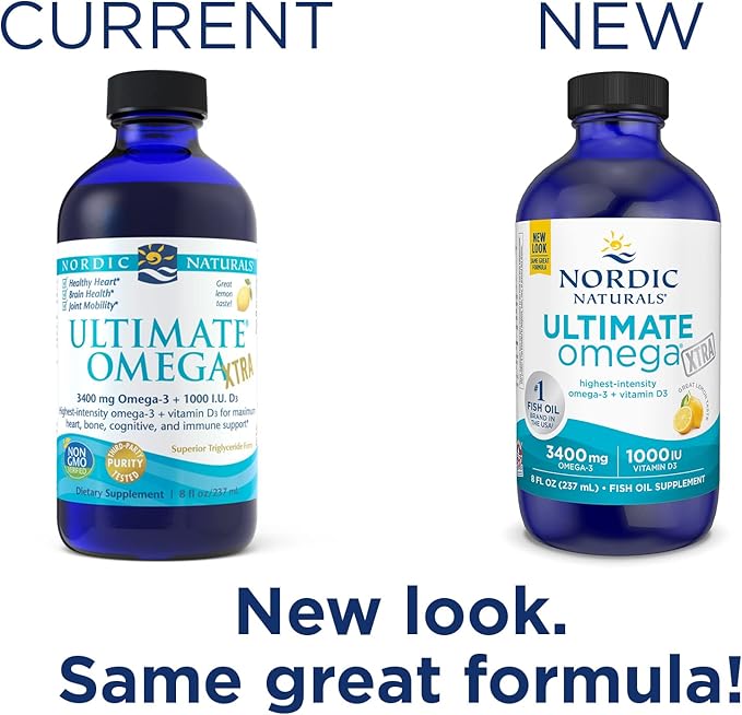 Nordic Naturals Ultimate Omega Xtra Liquid, 8 oz 3400 mg Omega-3 + 1000 IU D3 - Omega-3 Fish 48 Servings