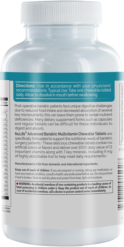 Nu-Life Advanced Bariatrics Multivitamin Chewable Tablets, (60 Chewable