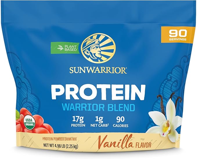 Sunwarrior Vegan Protein Powder Plant-Based USDA Organic | BCAA Amino Acids Hemp Seed | Keto Friendly Soy, Dairy, Gluten, & Synthetic Free Non-GMO | Vanilla 90 Servings 17g
