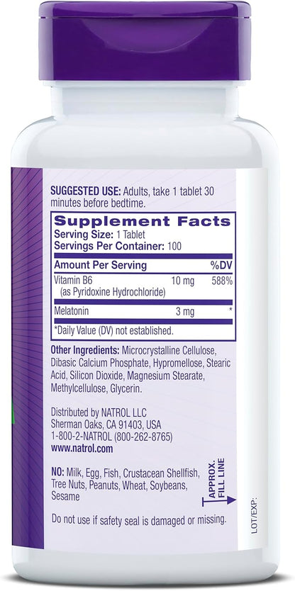 Natrol Melatonin Time Release Tablets, Helps 100% Vegetarian, 3mg, 100 100 Count