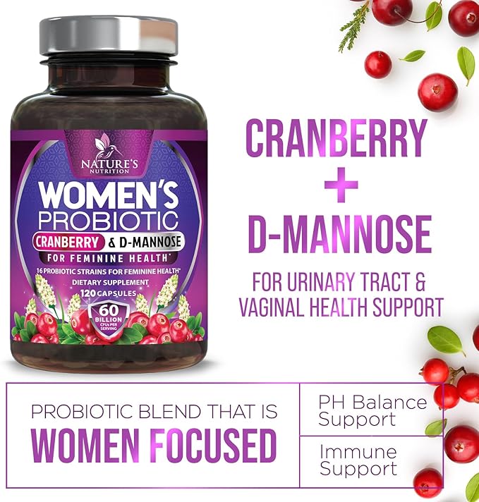 Probiotics for Women 60 Billion CFU & 16 Probiotic Strains with Prebiotics for Digestive Health, Womens Probiotic for Vaginal pH, Urinary & Immune Support with Cranberry, Gluten Free - 120 Capsules