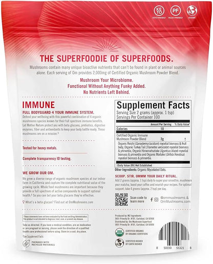 Om Organic Mushroom Superfood Powder, Immune, (100 Servings), Reishi & Turkey Tail, Immune Support Supplement, 7.05 Ounce (Pack of 1)