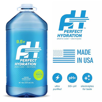 Perfect Hydration 9.5+ pH Alkaline Drinking Water, Electrolyte Minerals for Taste, 1 Gallon (128 fl oz) Jug, Case of 4
