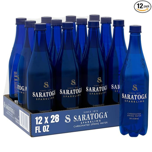 Saratoga Sparkling Water Bottles, 12-Pack - Carbonated Spring Bottled Water with Naturally Occurring Minerals & Electrolytes - Recycled PET Plastic Bottles - 28 Fl Oz