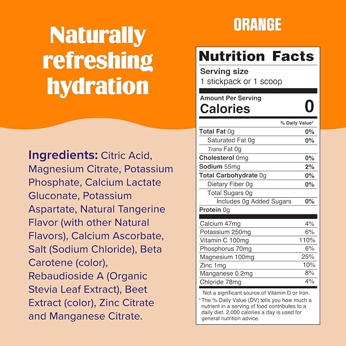 Ultima Replenisher Daily Electrolyte Powder Drink Mix – Orange, 20 Stickpacks – Hydration Packets with 6 Key Electrolytes and Trace Minerals – Keto Friendly, Vegan, Non-GMO and Sugar-Free