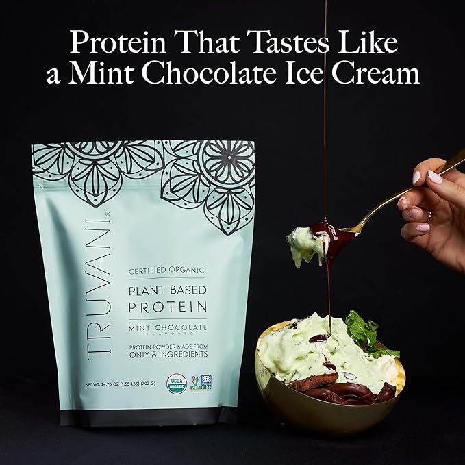 Truvani Vegan Pea Protein Powder | Mint Chocolate | 20g Organic Plant Based Protein | 20 Servings | Keto | Gluten & Dairy Free | Low Carb | No Added Sugar