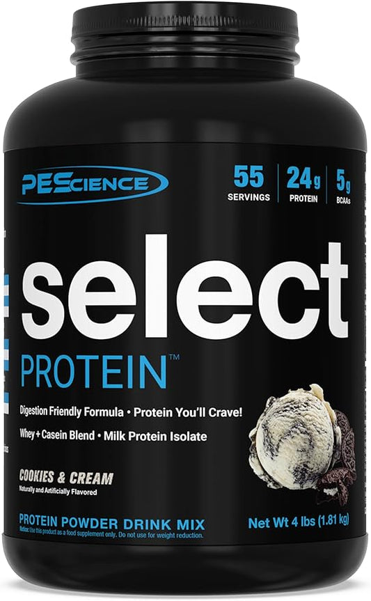 PEScience Select Low Carb Protein Powder, Cookies and Cream, 55 Serving, Keto Friendly and Gluten Free