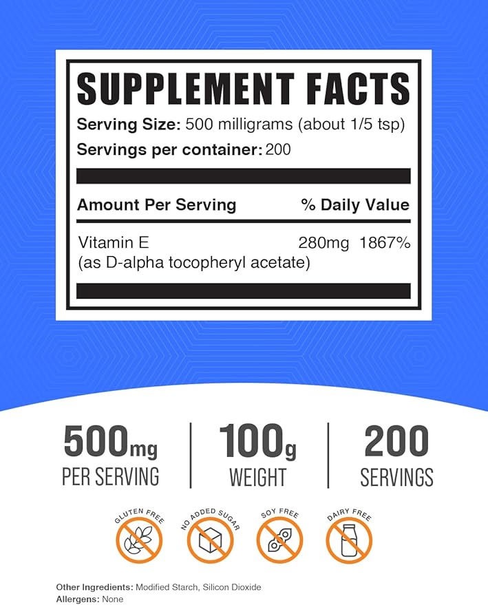 BulkSupplements.com Vitamin E 400 IU Powder 500mg per 100g (3.5 (3.5 oz) 1)