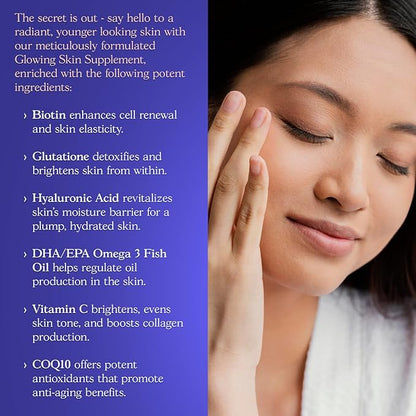Glowing Skin Supplement 3 Fish CoQ10, Vitamin 60 Caps