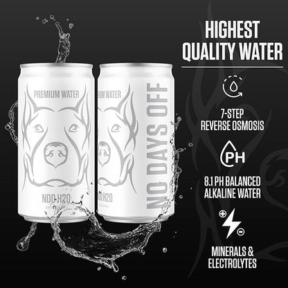 NO DAYS OFF Premium Still Water 8.4oz - Purified Reverse Osmosis Canned Drinking Water with Electrolytes, Alkaline pH Balance & Essential Minerals (Pack of 24)