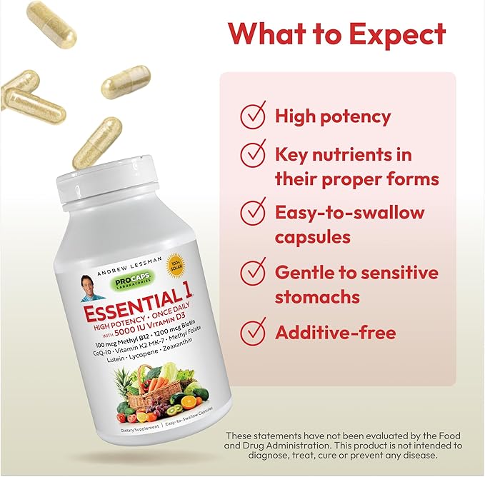 ANDREW LESSMAN Essential-1 Multivitamin 5000 IU D3 60 60 Small 100 mcg B12. CoQ10 CoQ10 Lutein