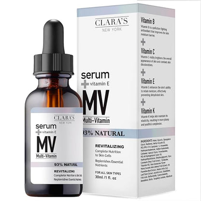 CLARA'S NEW YORK Multi Vitamin Facial Serum 30ml Antioxidants with Vitamin B C E K Concentration (for Hydration, Redness Calming, Sebum control) - Made in USA