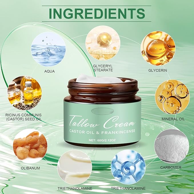 Grass-fed Tallow with Frankincense Oil & Castor oil,Tallow Moisturizer for Skin, Tallow and Manuka Honey Balm for Face & Body (1)