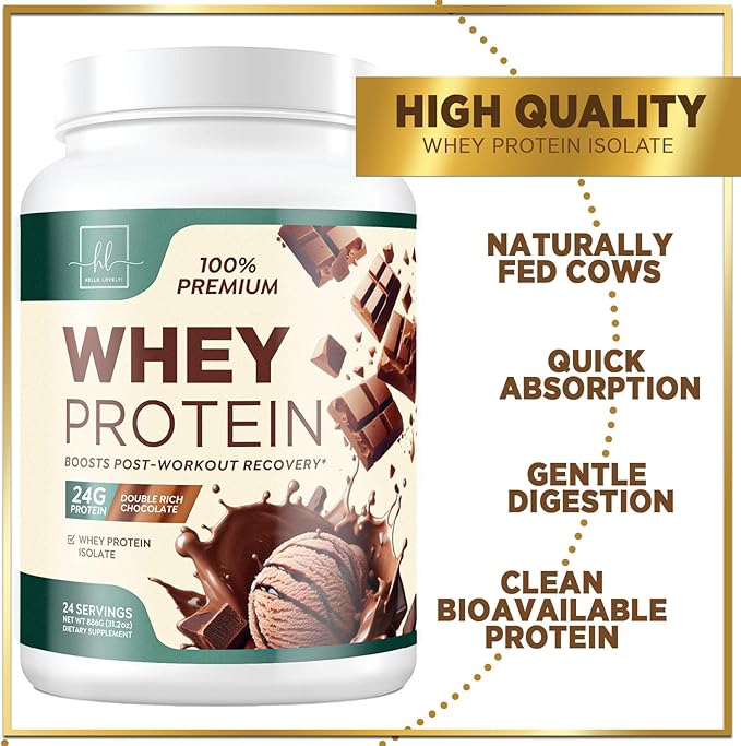 Whey Protein Powder, Rich Double Chocolate 24g Protein 24 Servings
