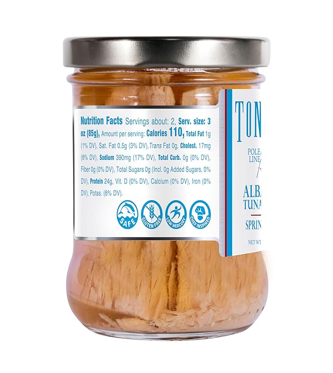 Tonnino Albacore Tuna in Water 6.3 oz - Premium 6-Pack Omega-3 Rich, High Protein, Gluten-Free, Ready-to-Eat Tuna Packets for Tuna Salad, Tuna Fish Alternative to Salmon, Kosher, Pole & Line Caught