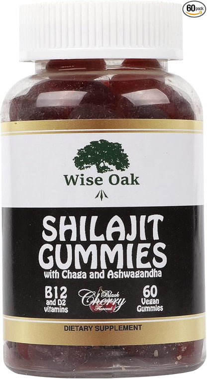 Shilajit Gummies 500mg with Chaga Ashwagandha B12 and D2 Vitamins