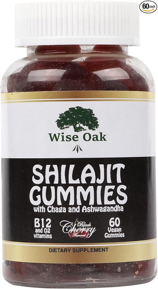 Shilajit Gummies 500mg with Chaga Ashwagandha B12 and D2 Vitamins