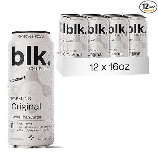 blk. PH 8+ Natural Alkaline Sparkling Water Mineral Electrolyte Infused with Fulvic and Amino Acids, Zero Sugar, Zero Calories Drink, 16 oz, 12 pack