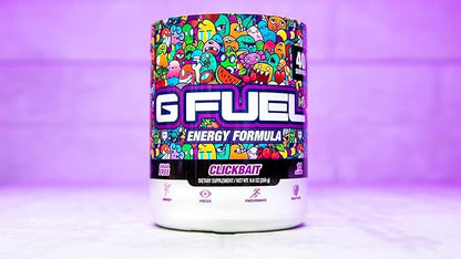 G Fuel Clickbait Energy Drink Powder, Pre Workout Caffeine Mix for Gaming, Sugar Free Focus Amino, Vitamin + Antioxidants, 9.8oz (Cherry Pomegranate, 40 Servings)