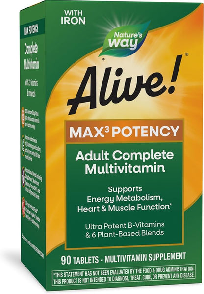 Nature's Way Alive! Max3 Potency Multivitamin, B12 and 90 Tablets