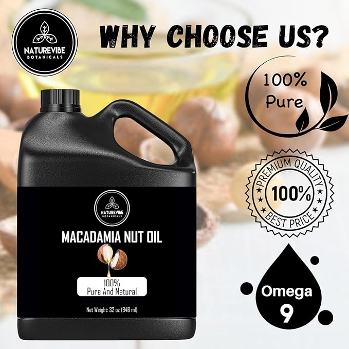 Naturevibe Botanicals Macadamia Oil 32 Ounces 100% Pure