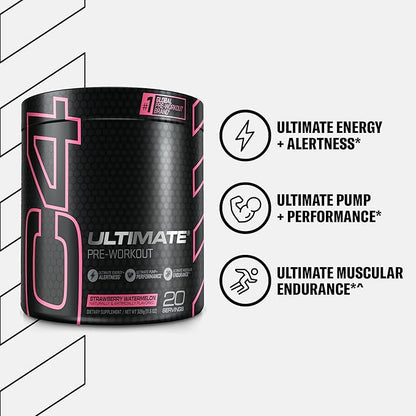 Cellucor C4 Ultimate Pre Workout Powder Watermelon - Sugar Free Preworkout Energy Supplement for Men & Women - 300mg Caffeine + 3.2g Beta Alanine + 2 Patented Creatines - 20 Servings