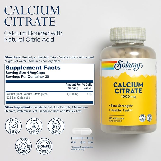 Solaray Calcium Citrate Capsules, 1000mg, 120