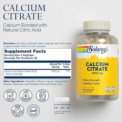 Solaray Calcium Citrate Capsules, 1000mg, 120
