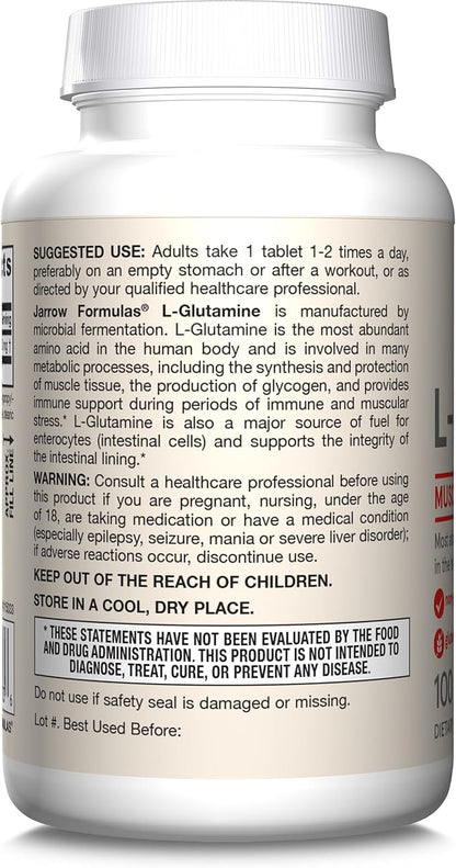 Jarrow Formulas L-Glutamine 1000 mg 100% L-Glutamine 100 Servings