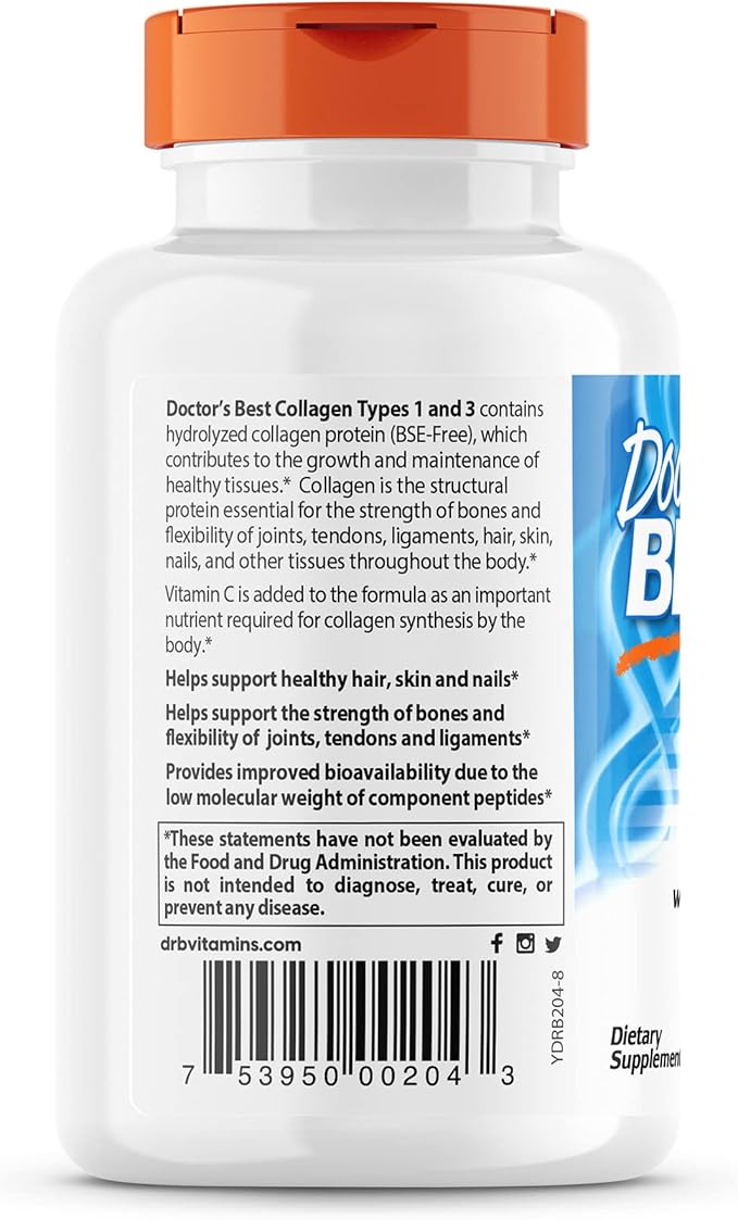 Doctor's Best Collagen Types 1 and 3 with 1000 mg, 180 Tablets