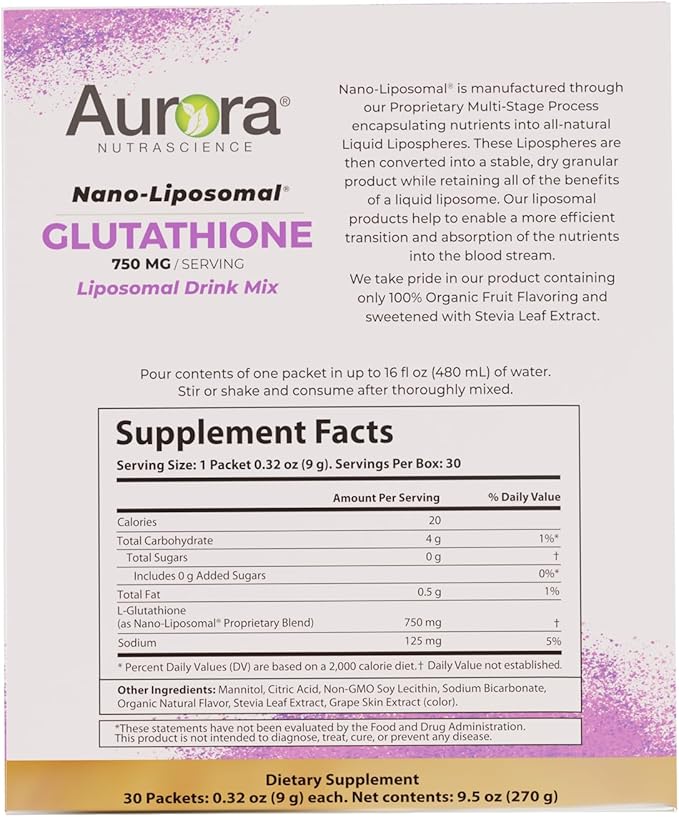 Aurora Nutrascience, Nano-Liposomal Glutathione, Drink Mix, 750 mg