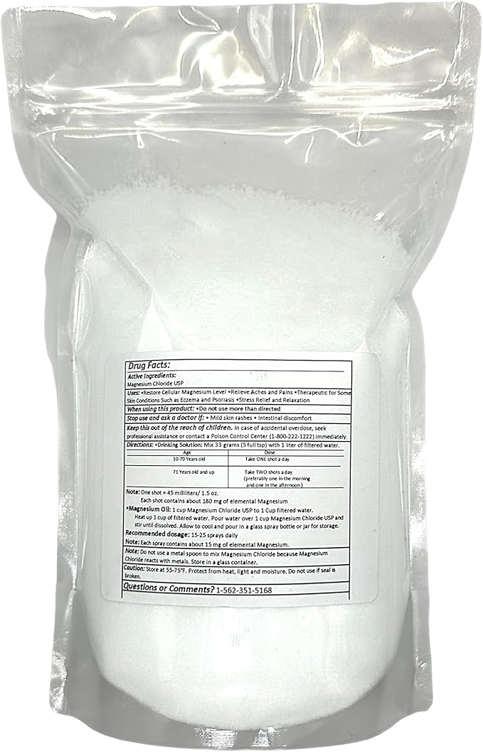 Magnesium Chloride USP (Pharmaceutical Grade) 100% Edible Cloruro de Magnesio 100% Comestible "Greenway Biotech" 2 Pounds