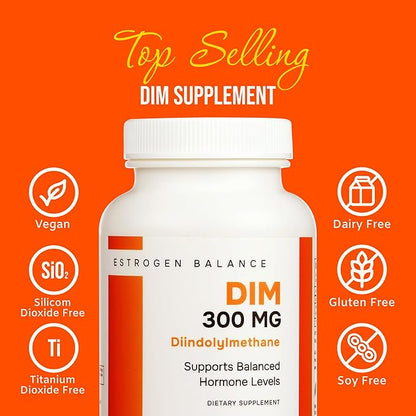 DIM Supplement 300mg | Estrogen Balance for Men and Women | Menopause, PCOS, Hormonal Acne Support & Antioxidant Support for Women | Boosted with Natural Metabolites | Manufactured in the USA | 60 Ct.