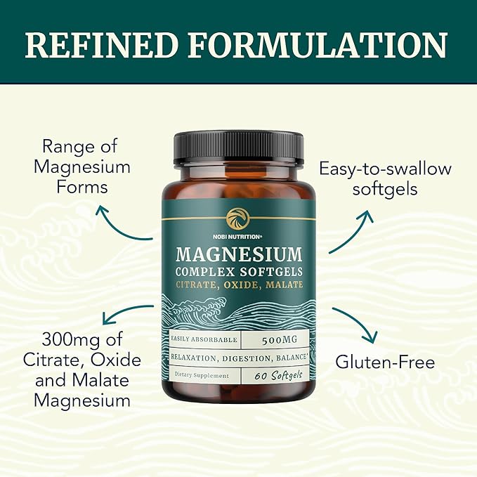 Triple Magnesium Softgels | Citrate, Malate, & Oxide | Highly Absorbable Magnesium Supplement for Digestion, Calm, Leg Cramps, & Sleep Support | 300mg Complex | Easy to Swallow Soft Gels | 60 Count