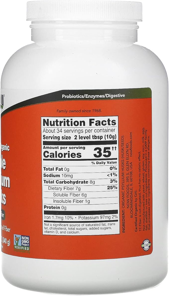 NOW Supplements, Whole Psyllium Husks, Certified 12-Ounce