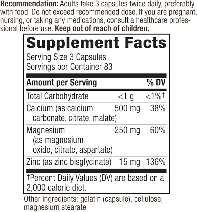 Nature’s Way Calcium-Magnesium-Zinc 250 Capsules