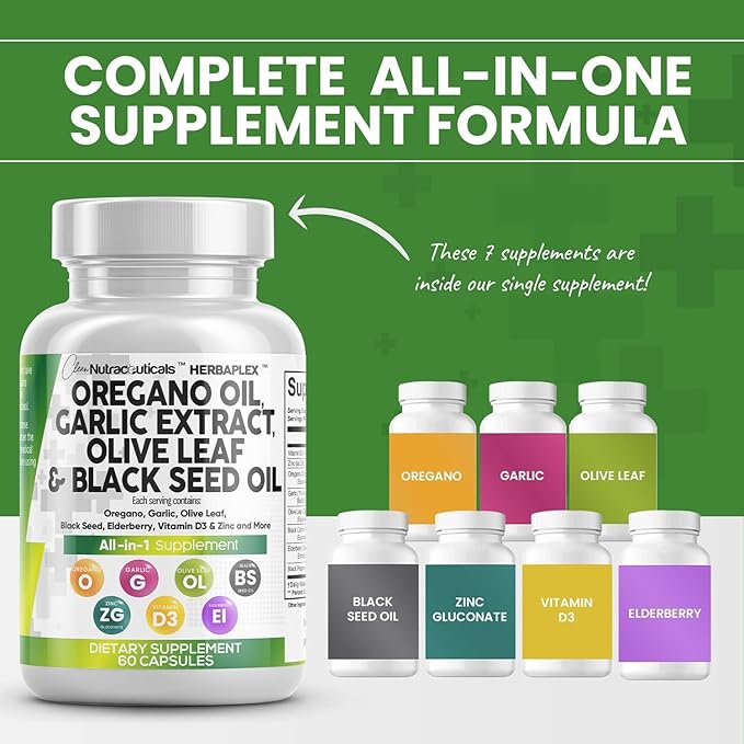 Oregano Oil 6000mg Garlic Extract 4000mg 3000mg Black 3000mg - D3 and 60 Caps