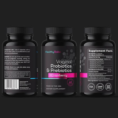 Vaginal Probiotics for Women + Prebiotics & Cranberry Pills, pH Balance, Healthy Odor, Yeast, Immune Support, Positive Microbiome Health, Women’s Acidophilus Probiotic, 60 Vegan Capsules
