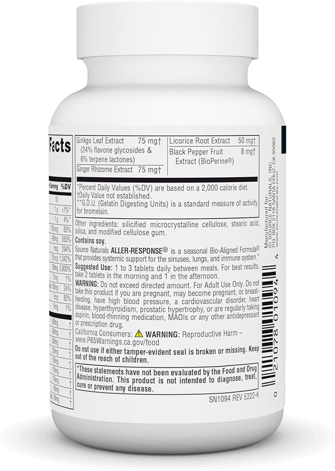 Source Naturals Aller-Response, Seasonal Immune Support* 45 Tablets