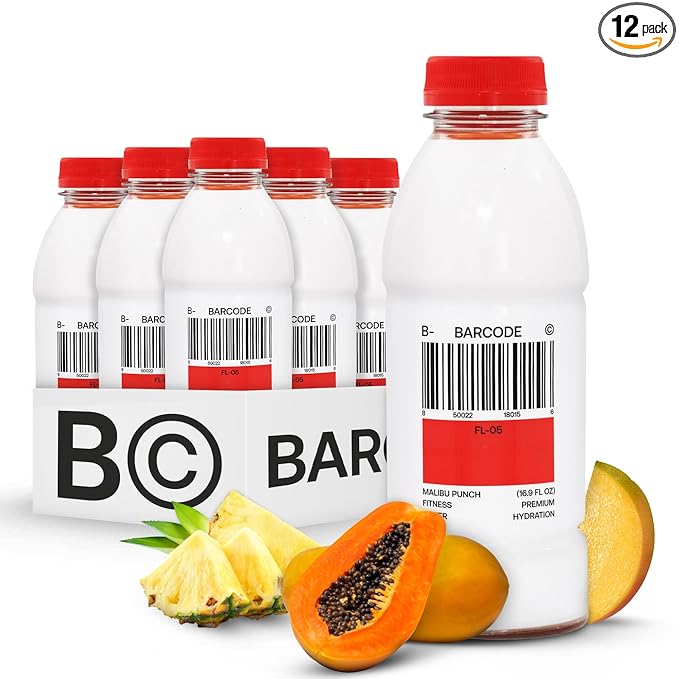 Barcode Sports Drink with Electrolytes Malibu Punch (12 Pack) - Premium Hydration, No Added Sugar - Adaptogen-Powered Plant-Based Beverage - 12 Vitamins & Minerals for Immunity & Performance